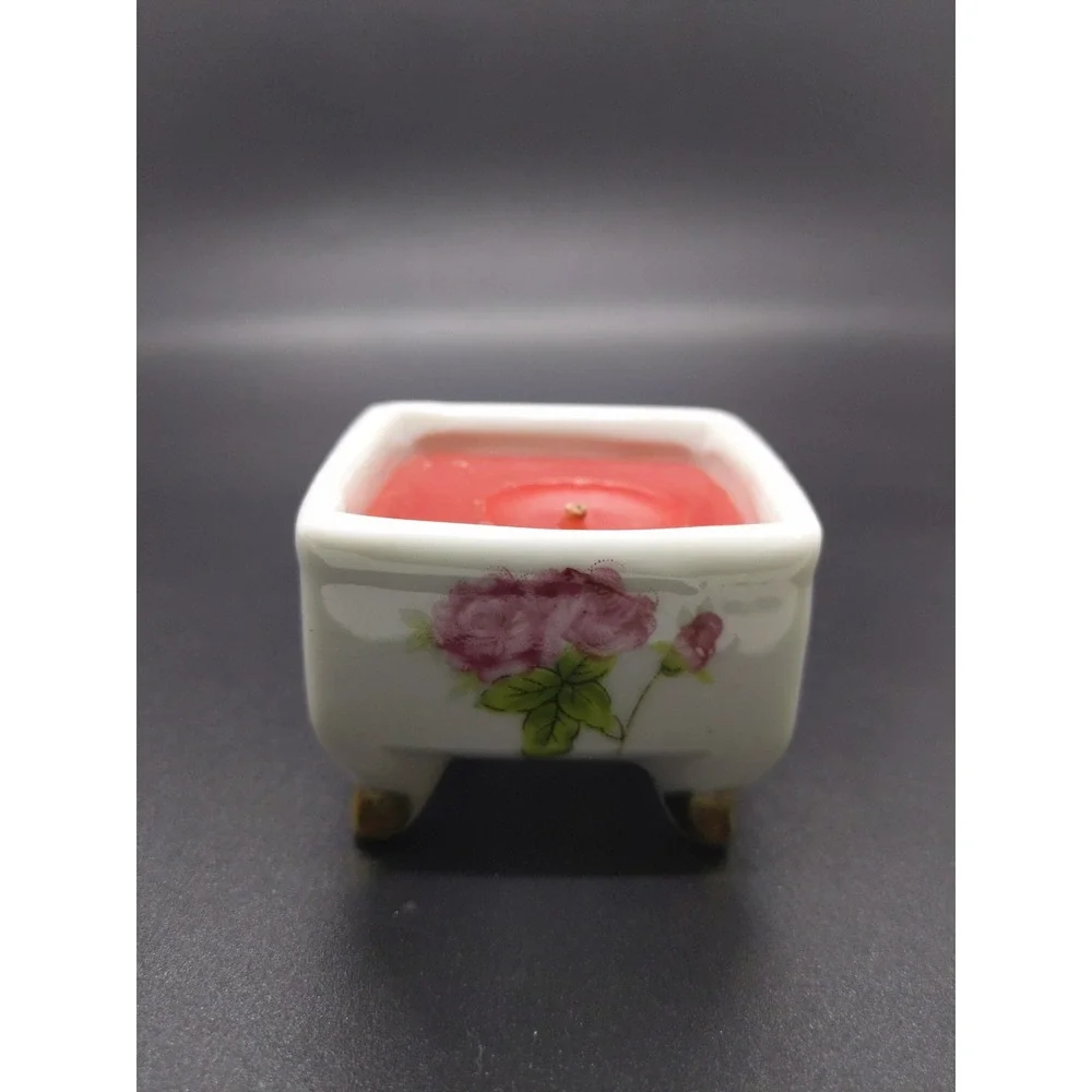 vtg Candle Holder‎ Roses Cottagecore Decor MCM Clawfoot Pink Rose Romantic Gift
